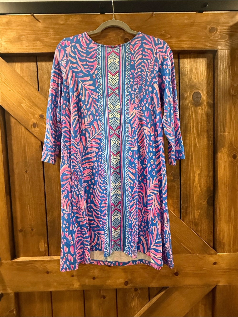 Lilly Pulitzer Blue & Pink Printed Midi Shift Dress